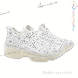 Steve Madden NY90 Rhinestone Sneakers Women’s Size 9 White Platform